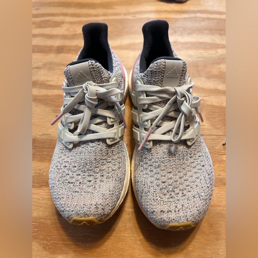 adidas Women's Knit Sneakers in Gray with Pink Accents